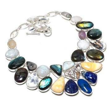 Lapis lazuli - Labradoriet en maansteen - Halsketting -