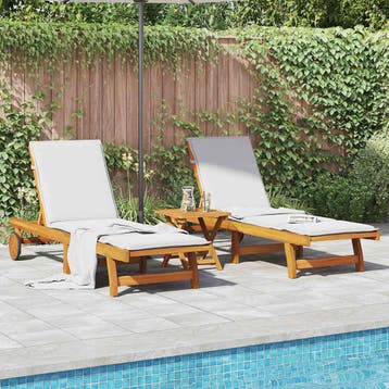 vidaXL Ligbedden 2 st met tafel massief acaciahout, Verzenden, Nieuw