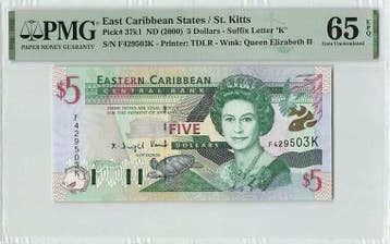 East Caribbean States 5 Dollars 2000 St Kitts Pick 37k1 P..., Verzenden