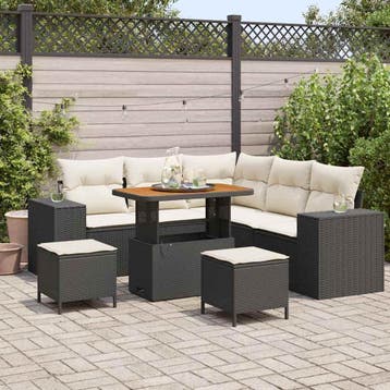 vidaXL Tuin Sofa Set 8 st Zwart poly rattan, Verzenden, Nieuw, 8 zitplaatsen