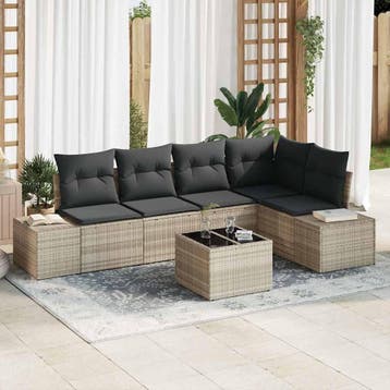 vidaXL Tuinbankenset met opslag Lichtgrijs poly rattan, Tuin en Terras, Verzenden, Nieuw, Rotan, 6 zitplaatsen