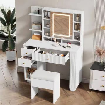 Kaptafel 100 cm – Met Spiegel, Kruk en LED Verlichting, Verzenden, Nieuw
