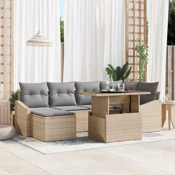 vidaXL Tuin Sofa Set 7 st Beige en Licht Grijs, Verzenden, Nieuw, 7 zitplaatsen