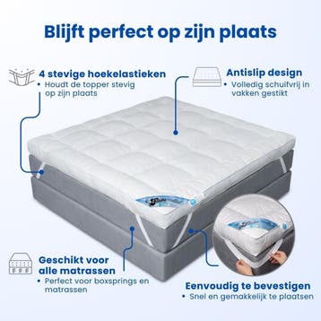 Dikke Dons Topper-matras Fabiola, ervaar de luxe en comfort., Matrasbeschermer, Wit, Nieuw, Dons en Veren