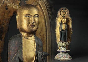 Jizo Bosatsu Statue with Mandorla and Lotus Pedestal -