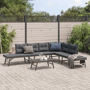 vidaXL 5-delige Tuinbankenset met kussens gepoedercoat staal, Verzenden, Nieuw, Rvs