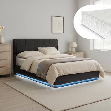 Tweepersoonsbed Tröstiar met matras en LED 160x200 cm zwart, Verzenden, Nieuw