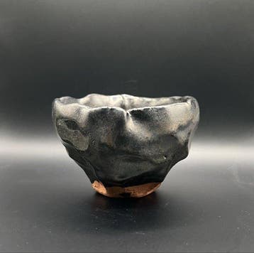 Hagi Ware Black Glaze and Gold Accents Sake Cup (Sakazuki)