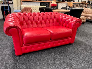 Chesterfield Maarssen !! Rood Leren 2 Zits Chesterfield Bank, Ophalen, Chesterfield, Leer, Zo goed als nieuw