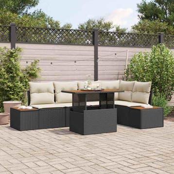 vidaXL Tuin Sofa Set met opslag 6 pcs Zwart Poly riet, Verzenden, Nieuw, Rotan, 6 zitplaatsen