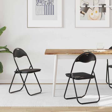 vidaXL Inklapbare stoel 2 st Nep Leer Zwart 48 x 43,5 x 81, Huis en Inrichting, Verzenden, Nieuw, Zwart