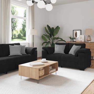vidaXL 2-delige bankset met kussens van zwart fluweel, Huis en Inrichting, Banken | Bankstellen, Verzenden, Nieuw, Vierpersoons of meer