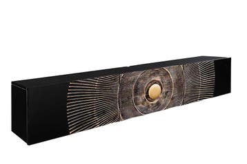 Hangende TV lowboard GOLDEN SUNSET 160cm mangohout zwart met, Ophalen of Verzenden, Nieuw