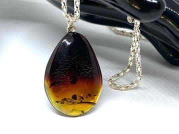 Elegante amberhanger met glinsterende ketting • Natuurlijke