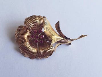 Broche - 18 karaat Geel goud Synthetische edelsteen