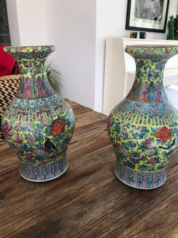 Vaas - Porselein - China - Paar grote vazen, Antiek en Kunst
