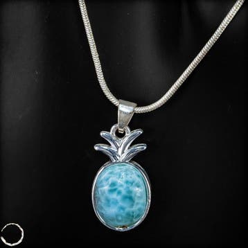 Larimar ananas-hanger van 925 zilver – handgemaakt