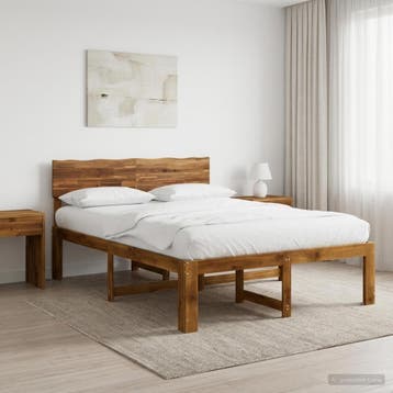 vidaXL Tweepersoonsbed met hoofdeinde ROSTOCK Naturel 150 x, Bruin, Verzenden, Hout, Nieuw
