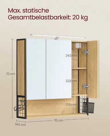 Badkamer Spiegelkast met Verlichtingskabel en Opbergruimte, Verzenden, Nieuw