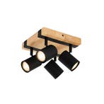 Smart plafondspot zwart met hout 4-lichts draai- en, Huis en Inrichting, Lampen | Spots, Verzenden, Nieuw, Modern