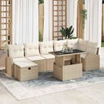 vidaXL Tuin Sofa Set met kussen met opslag 8 pcs Beige Poly, Verzenden, Nieuw, Rotan, 8 zitplaatsen