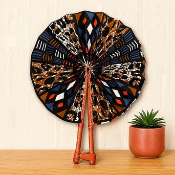 Afrikaanse handwaaier - Ankara print waaier - Zwart Bruin Ya, Ophalen of Verzenden, Nieuw