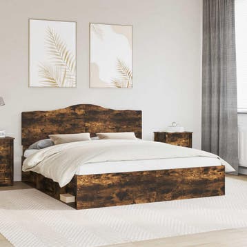 vidaXL Bedframe Gerookt eiken 200 x 200 cm Massief, Verzenden, Nieuw, Bruin, Hout