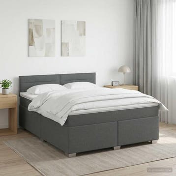 vidaXL Boxspring Bed met Matras en LED Donkergrijs 160 x 200, Verzenden, Nieuw, Grijs