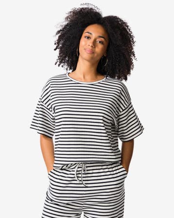 HEMA Dames T-shirt Noel strepen zwart, Verzenden, Nieuw