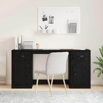 vidaXL Bureau met kast Zwart Eiken Bewerkt hout 154,5 x 50 x, Verzenden, Nieuw