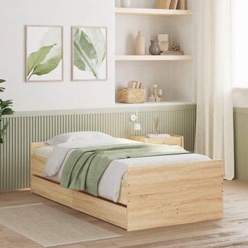 vidaXL Bedframe sonoma eikenkleurig 75x190 cm Small Single, Verzenden, Nieuw, Bruin, Hout