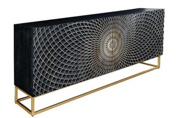 Design dressoir ILLUSION 180cm zwart mangohout massief hout, Ophalen of Verzenden, Nieuw