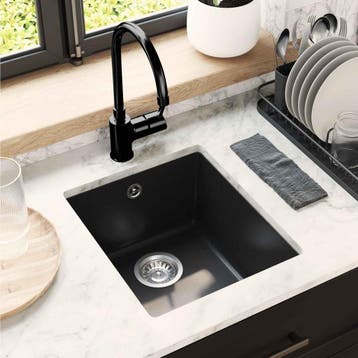 vidaXL Wasbak 80% Kwarts en 20% Hars 370 x 460 mm Zwart, Verzenden, Nieuw