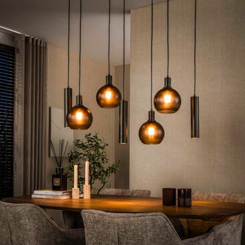 Hanglamp Luneo - 7-lichts - Brons - Matglas (Internet, Ophalen of Verzenden, Nieuw