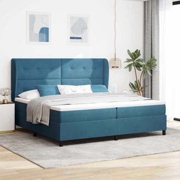 vidaXL Boxspringbed met hoofdeinde Donkerblauw 200 x 200 cm, Verzenden, Nieuw, Blauw, Stof