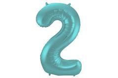 Folieballon Cijfer 2 Pastel Aqua Metallic Mat 86 cm, Verzenden, Nieuw, Feestartikel, Verjaardag