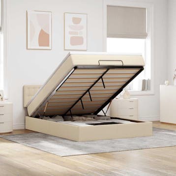 vidaXL Bed poef met matras en LEDs 140x200 cm stof, Verzenden, 140 cm, Stof, Nieuw