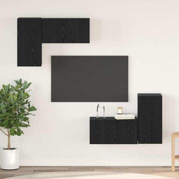 vidaXL Tv-meubelset 4 st Zwart Eiken Bewerkt hout, Minder dan 50 cm, Verzenden, Nieuw, Minder dan 100 cm