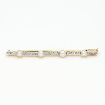 Broche - 14 karaat Geel goud, Platina - Diamant -