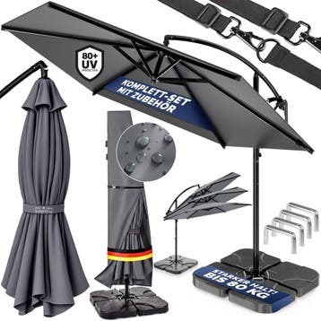 Zweefparasol antraciet 300 cm compleet set inclusief 4 ge..., Tuin en Terras, Verzenden, Nieuw