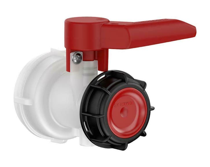 Schütz Vlinderklepkraan S75x6 (DN50) > S60x6 (EPDM), Tuin en Terras, Regentonnen, Nieuw, Met kraantje, 150 liter of meer, Kunststof