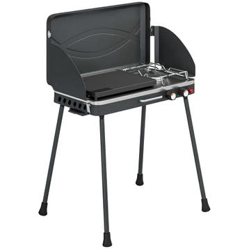 Draagbare Gasgrill 2 Branders 7 KW 2-in-1 Tafelgrill Met Bra, Verzenden