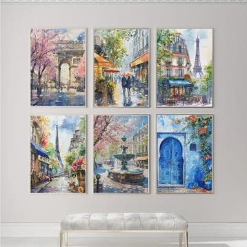 Franse Parijse Stadsgezichten Aquarel Kunst Posters Canvas P, Verzenden, Nieuw