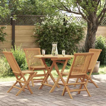 vidaXL 5-delige Tuinset massief teakhout, 4 zitplaatsen, Verzenden, Nieuw, Tuinset