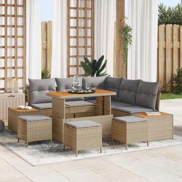 vidaXL Tuinbankenset 9 st 8-Aantal zitplaatsen Beige en, Verzenden, Nieuw, Rotan, Meer dan 8 zitplaatsen