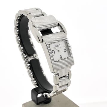 Piaget Miss Protocole 5221; 18k. witgouden dames horloge..., Sieraden, Tassen en Uiterlijk, Overige merken, Leer, Polshorloge