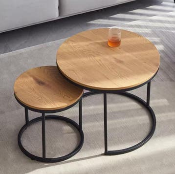 Scandinavische Salontafels Set van 2 – Ronde Hout en Metaal, Verzenden, Nieuw