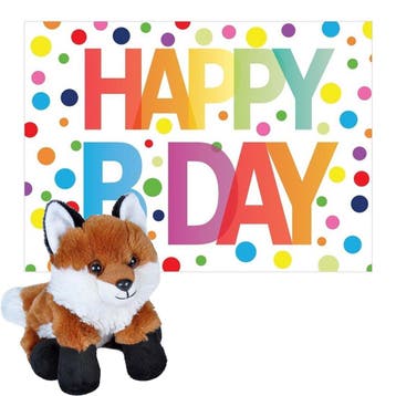 Rode vos knuffel - pluche - 18 cm - Happy Birthday kaart, Verzenden, Nieuw