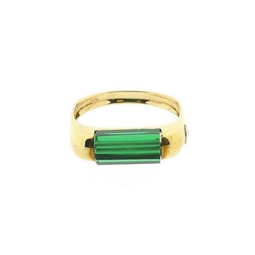Gouden ring met groene toermalijn, Sieraden, Tassen en Uiterlijk, Ringen, Gebruikt, Ophalen of Verzenden, 17 tot 18, Met edelsteen