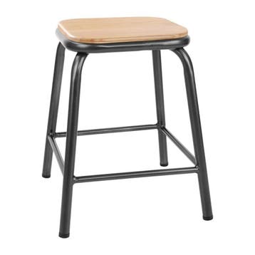 Lage kruk met houten zitting | Metallic grijs | 4 stuks, Verzenden, Nieuw in verpakking